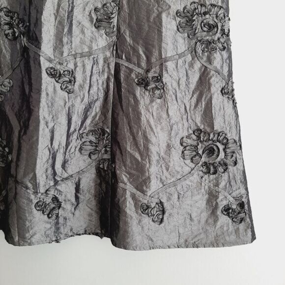 ADDITION ELLE / Ribbon Floral Applique Midi Length Skirt Satin Gray Sz 16 - Picture 5 of 16